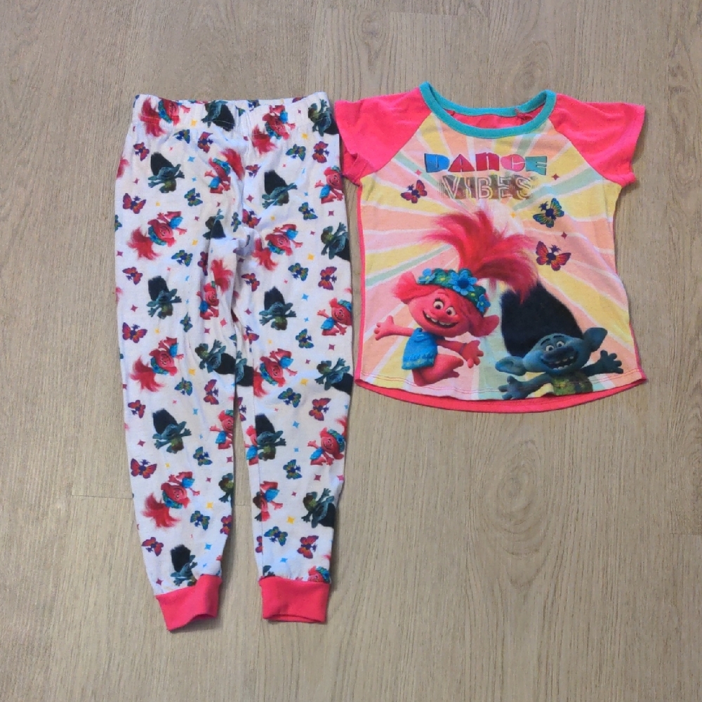 Trolls Girls Pajama Set Pink Blue Dance Vibes Poppy Size 6 2pc Sleepwear